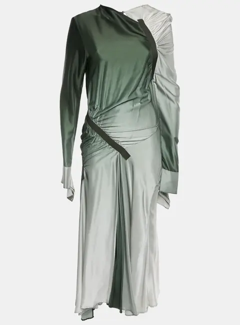Christopher Esber Green Gradient Satin Draped Maxi Dress S