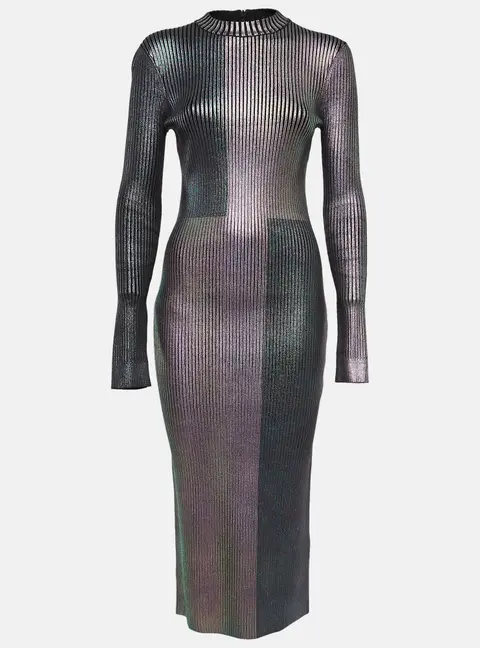 Christopher Kane Multicolor Foil Print Rib Knit Bodycon Dress M