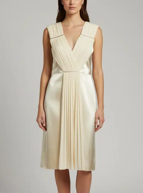 Christopher Kane Cream Satin and Chiffon Draped V-Neck Dress M