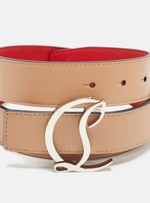 Christian Louboutin CL Logo 95 CM Buckle Belt Beige Leather