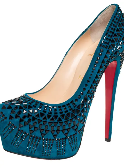 Christian Louboutin Blue Suede Decorapump Embellished Platform Pumps Size 39