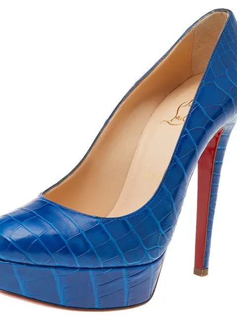 Christian Louboutin Blue Crocodile Leather Bianca 140 Platform Pumps Size 37