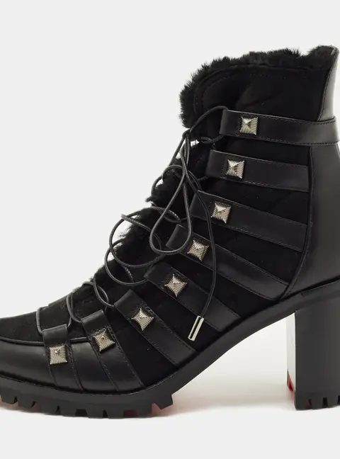 Christian Louboutin Black Suede and Leather Chaletta Ankle Boots Size 37