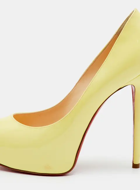 Christian Louboutin Very Prive Size 37 Yellow Patent Leather Platform Peep Toe Pumps