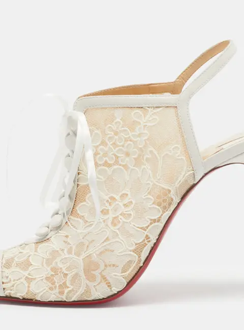 Christian Louboutin Mariee A Colmar Size 39 White Lace and Leather Slingback Sandals