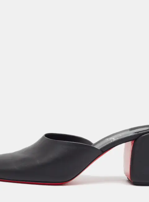 Christian Louboutin Size 42 Black Leather Block Heel Mules