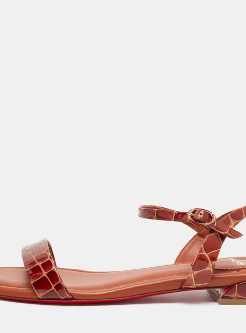 Christian Louboutin Sweet Jane Size 42 Brown Croc Embossed Patent Leather and Leather Flat Sandals