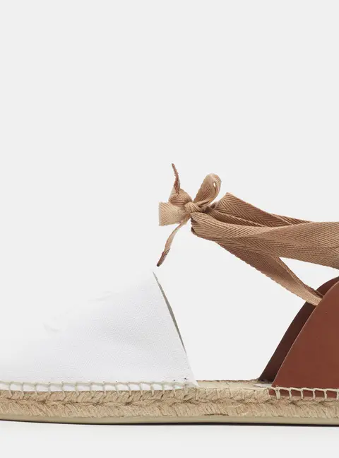 Christian Louboutin Nanou Size 37 White/Brown Canvas and Leather Espadrille Flats