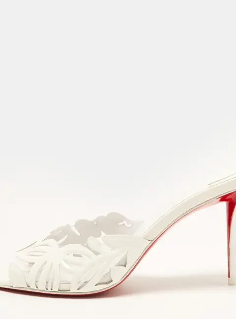 Christian Louboutin Apostropha Size 38 Transparent/White Patent Leather and PVC Slide Sandals