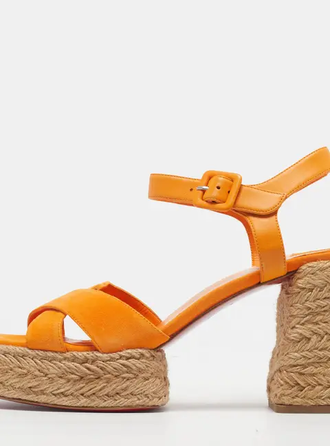 Christian Louboutin Calakala 85 Size 42 Orange Leather Ankle Strap Sandals