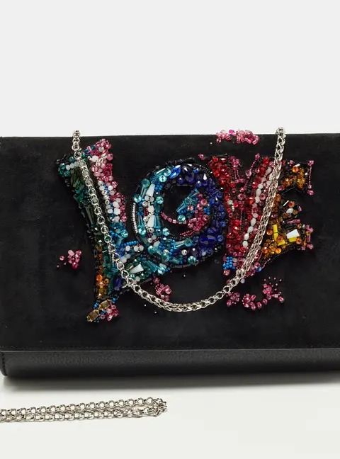 Christian Louboutin Paloma Love Embellished Leather and Suede Chain Clutch