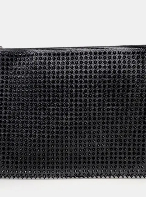 Christian Louboutin Large Black Leather Studded Clutch Bag