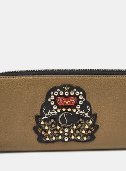 Christian Louboutin Studded Panettone Olive Green Leather Continental Wallet