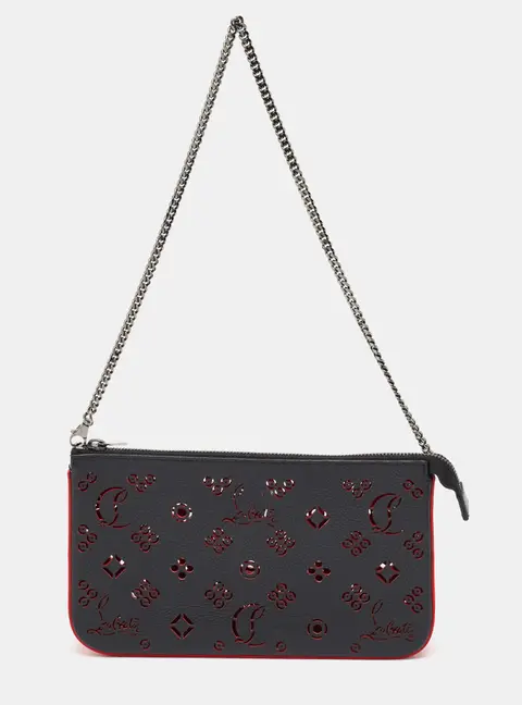 Christian Louboutin Loubila Black Cutout Leather Chain Clutch