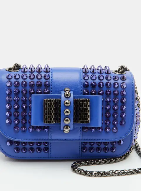 Christian Louboutin Sweet Charity Mini Spiked Blue Leather Chain Crossbody Bag