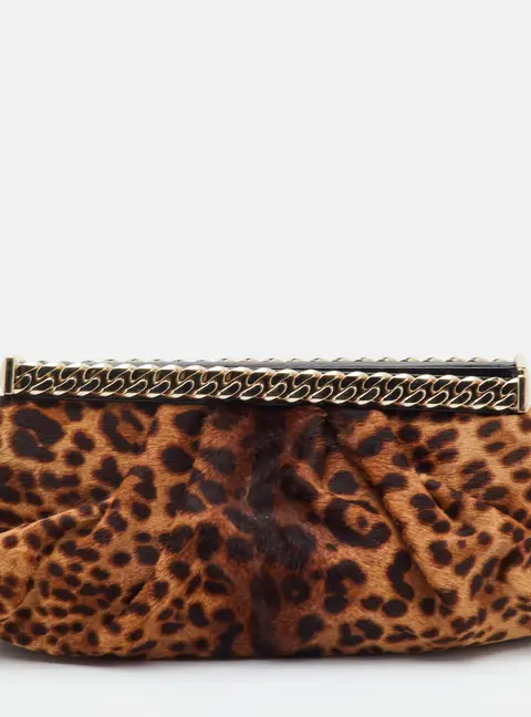 Christian Louboutin Beige Leopard Calf Hair and Patent Leather Clutch