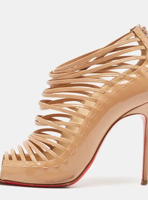 Christian Louboutin Beige Patent Leather Gortik Ankle Boots 39.5