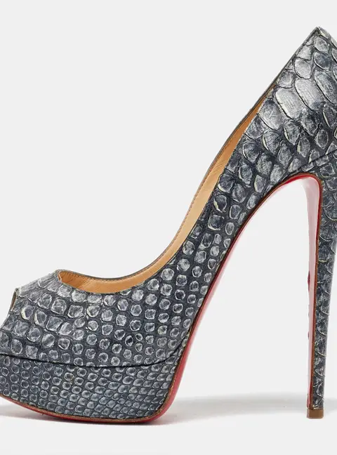 Christian Louboutin Lady Peep Size 40 Grey Python Leather Platform Pumps