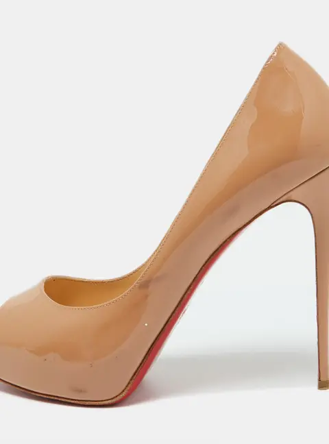 Christian Louboutin Beige Patent Leather Lady Peep Peep Toe Pumps Size 39.5