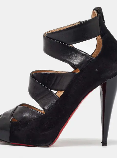 Christian Louboutin Black Leather and Suede Criss Cross Platform Pumps Size 39