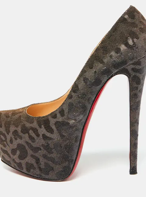 Christian Louboutin Metallic Lurex Fabric Leopard Print Daffodile Platform Pumps Size 40