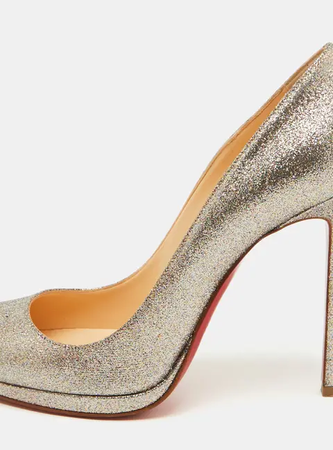 Christian Louboutin Metallic Silver Glitter Fifi Pumps Size 38