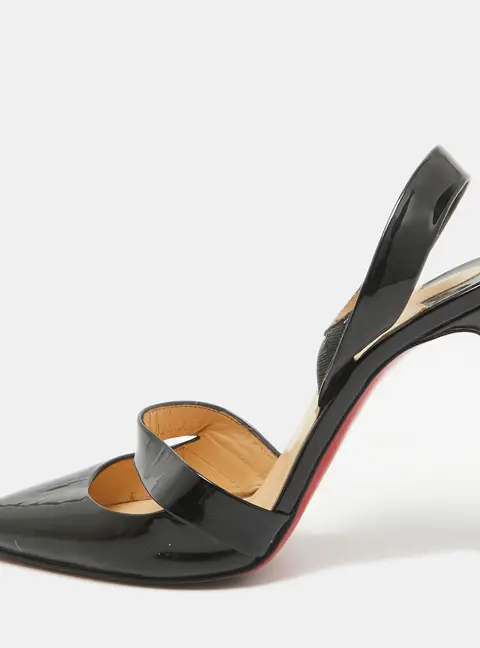 Christian Louboutin Black Patent Leather Actina Slingback Pumps Size 37.5