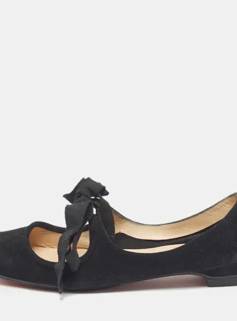 Christian Louboutin Black Suede Bow Tie Ballet Flats Size 35.5