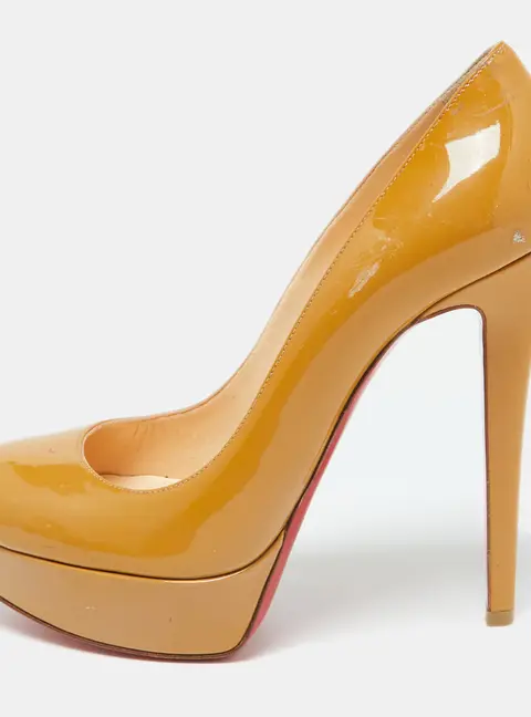Christian Louboutin Beige Patent Leather Bianca Platform Pumps Size 38.5
