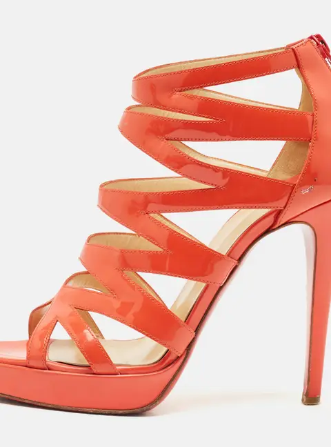 Christian Louboutin Orange Patent Leather Fernando Platform Sandals Size 38