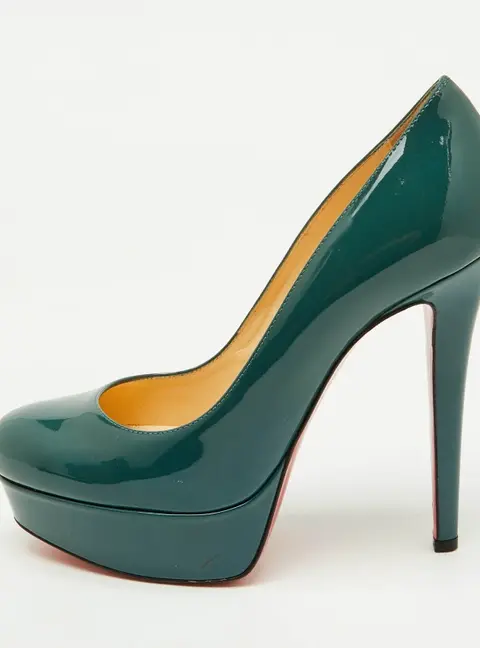 Christian Louboutin Dark Teal Green Patent Leather Bianca Platform Pumps Size 35