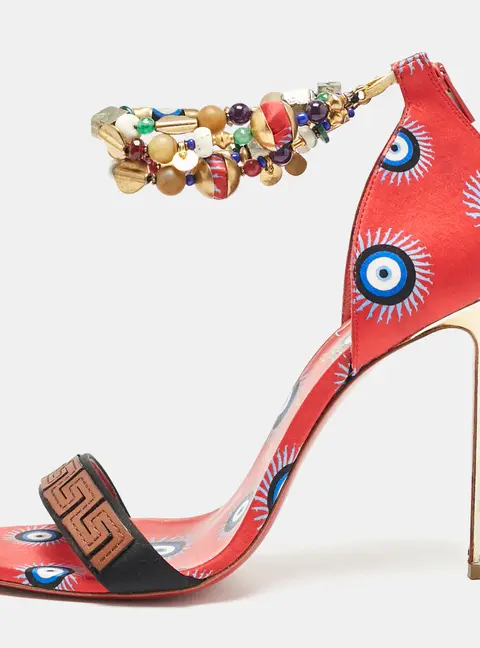 Christian Louboutin Red Satin Konstantinella Ankle Strap Sandals Size 40