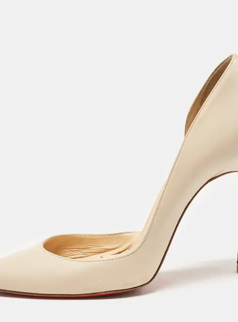 Christian Louboutin Cream Leather Iriza Pointed Toe D'orsay Pumps Size 39.5