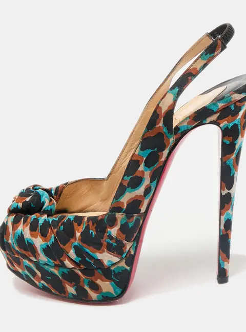 Christian Louboutin Multicolor Canvas Jenny Peep Toe Pumps Size 39.5
