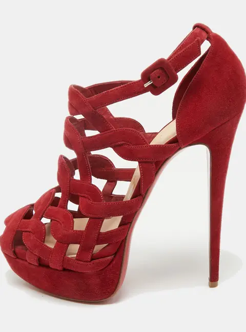 Christian Louboutin Red Suede Larissa Ankle Strap Sandals Size 39