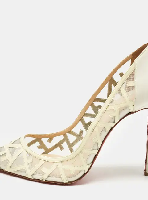 Christian Louboutin Cream Patent Leather and Mesh Tititata Pointed Toe Pumps Size 40
