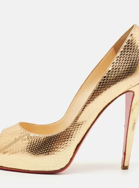 Christian Louboutin Metallic Python Embossed Leather Lady Peep Peep Toe Pumps Size 41