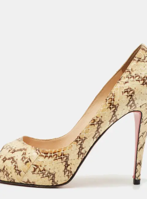 Christian Louboutin Cream/Brown Python Leather New Very Prive Peep Toe Pumps Size 39.5