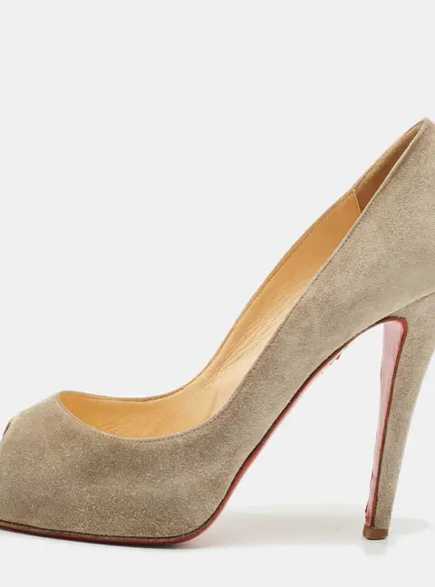 Christian Louboutin Grey Suede Prive Peep Toe Platform Pumps Size 36.5
