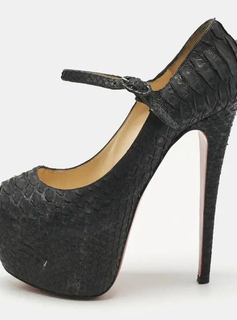 Christian Louboutin Black Python Lady Highness Peep Toe Pumps Size 39.5