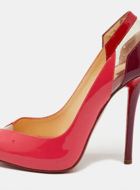 Christian Louboutin Multicolor Patent Leather and PVC Peep Toe Pumps Size 35