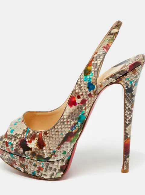 Christian Louboutin Multicolor Python Leather Lady Peep Toe Platform Slingback Pumps Size 40