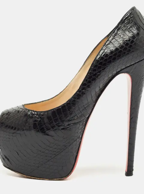 Christian Louboutin Black Python Lady Highness Peep Toe Pumps Size 39.5