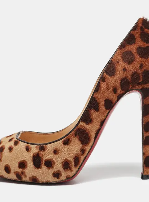 Christian Louboutin Brown/Beige Leopard Print Calf Hair Flo Pumps Size 39