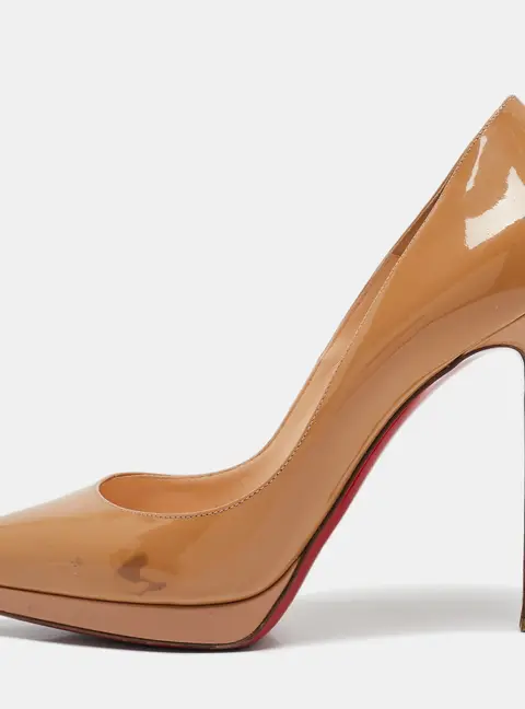 Christian Louboutin Pigalle Plato Size 38 Beige Patent Leather Platform Pumps