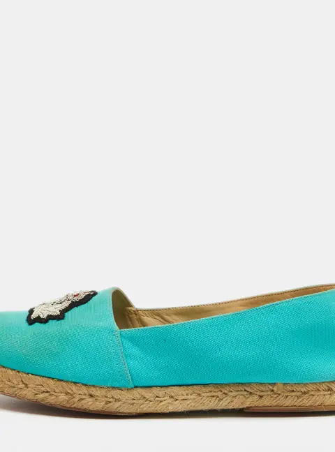 Christian Louboutin Turquoise Blue Canvas Nanou Crest Espadrilles Size 40
