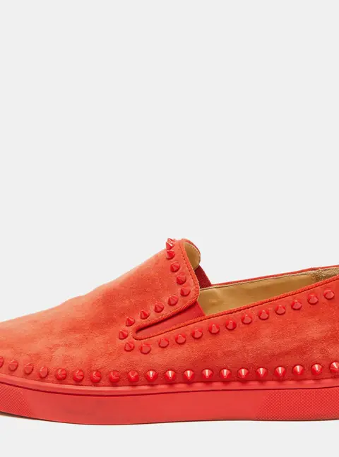 Christian Louboutin Red Suede Pik Boat Slip On Sneakers Size 39.5