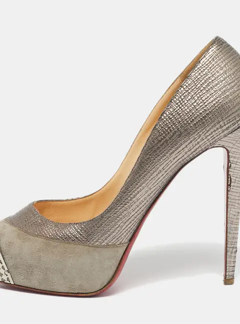Christian Louboutin Two Tone Suede Maggie Embellished Cap Toe Platform Pumps Size 41
