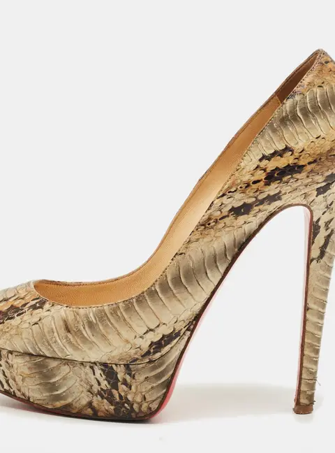 Christian Louboutin Lady Peep Size 37 Green Python Leather Platform Pumps