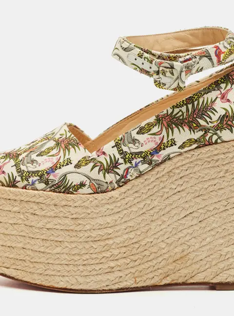 Christian Louboutin Dehia Size 35 Multicolor Canvas Wedge Pumps